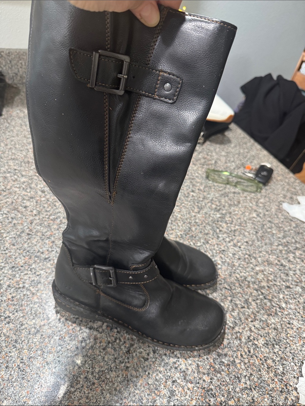 Boc Black Leather Mid-Calf Buckle Boots